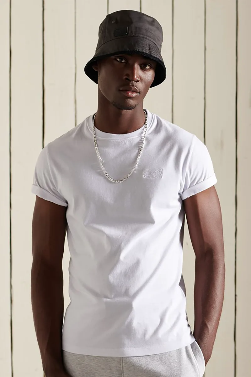 Superdry ανδρικό T-shirt μονόχρωμο με κεντημένο λογότυπο Slim Fit "Vintage Logo" - M1011245A Λευκό