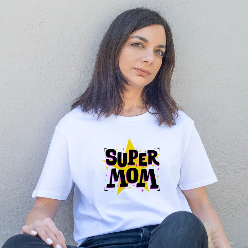 Super MOM - Organic Vegan T-Shirt Unisex - Λευκό - M