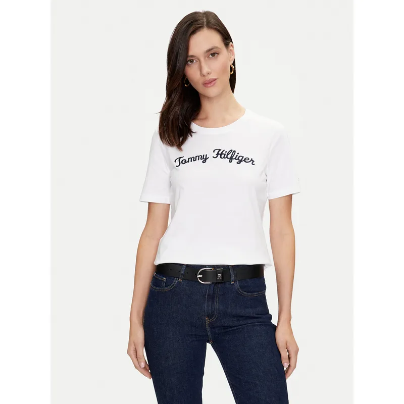 Tommy Hilfiger T-Shirt Script WW0WW42589 Λευκό Regular Fit