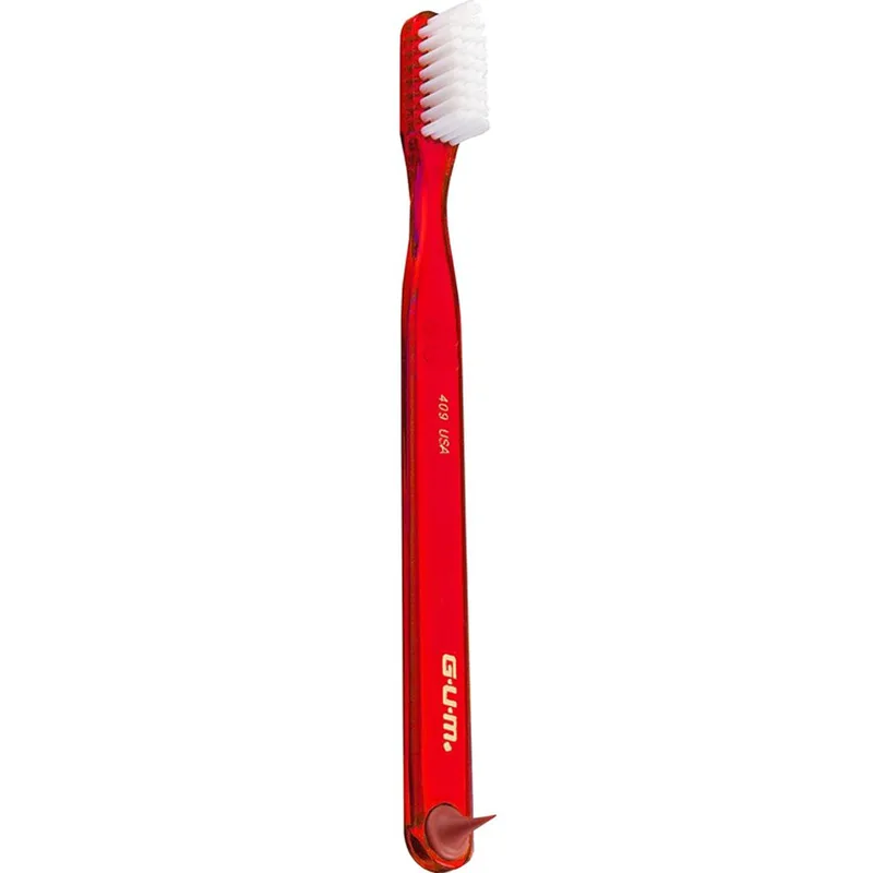 Gum Classic 409 Soft Toothbrush Μαλακή Οδοντόβουρτσα Εύκολη στη Χρήση για Αποτελεσματικό Καθαρισμό & Αφαίρεση της Πλάκας με Ελαστικό Άκρο για Καθαρισμό των Ούλων 1 Τεμάχιο - Κόκκινο
