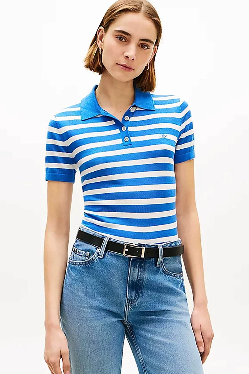 Tommy Hilfiger γυναικεία μπλούζα πόλο με κεντημένο logo Regular Fit - WW0WW48503 Μπλε