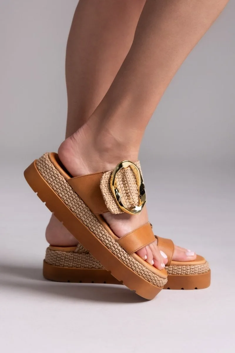 Mariella Fabiani Flatform Sandals Oversized Buckle - 2519/91 - Tan