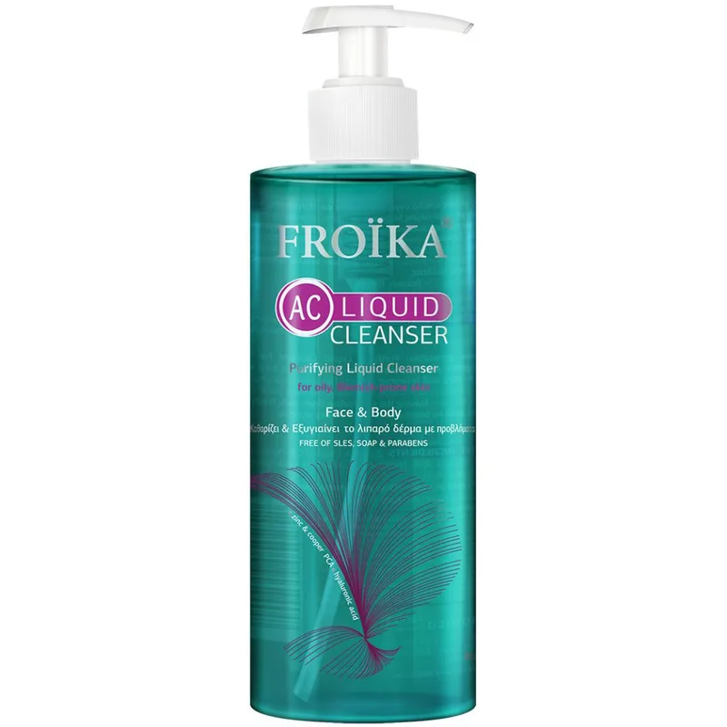 Froika Ac Purifying Liquid for Oily, Blemish -Prone Skin Face & Body Cleanser Απαλό Υγρό Καθαρισμού με Καταπραϋντική & Σμηγματορυθμιστική Δράση για Λιπαρό Δέρμα με Τάση Ακμής με Αντλία 400ml