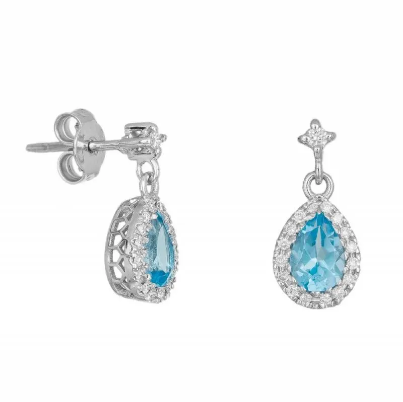 Λευκόχρυσα σκουλαρίκια ροζέτες Κ18 Topaz and Briliants 042428 042428 Χρυσός 18 Καράτια