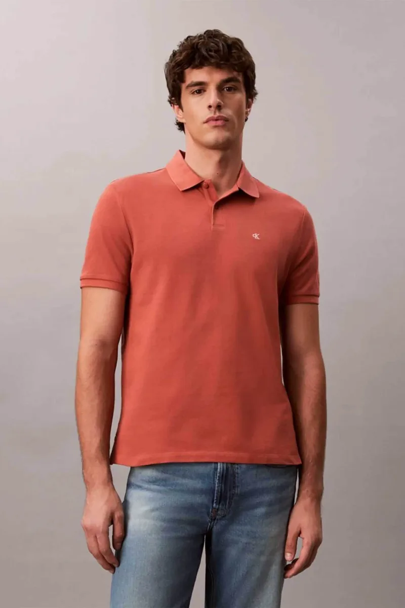Calvin Klein Jeans ανδρική μπλούζα πόλο πικέ κοντομάνικη με κεντημένο λογότυπο Regular Fit - LV040EM269 Κεραμιδί