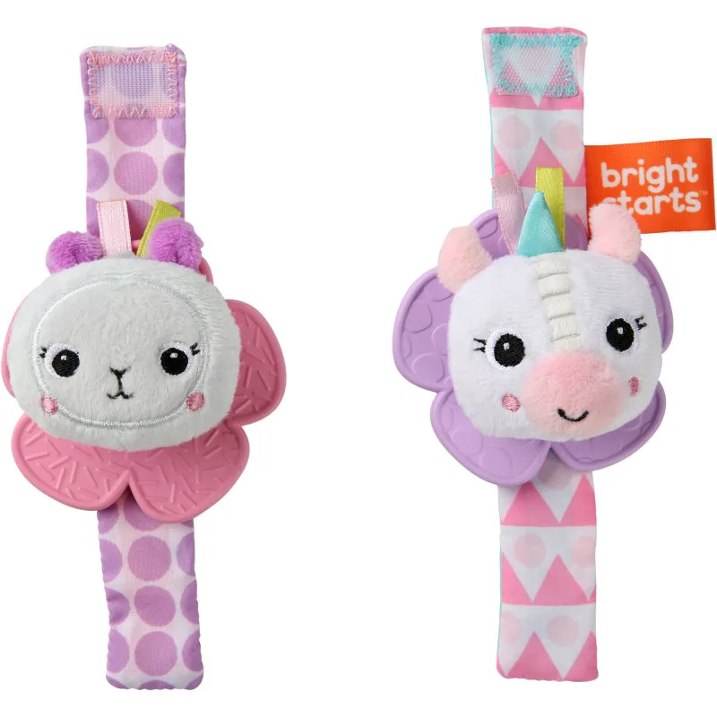 Bright Starts Wrist Pals Toy κουδουνίστρα χεριού με μασητικό Unicorn & Llama 0 m+ 2 τμχ