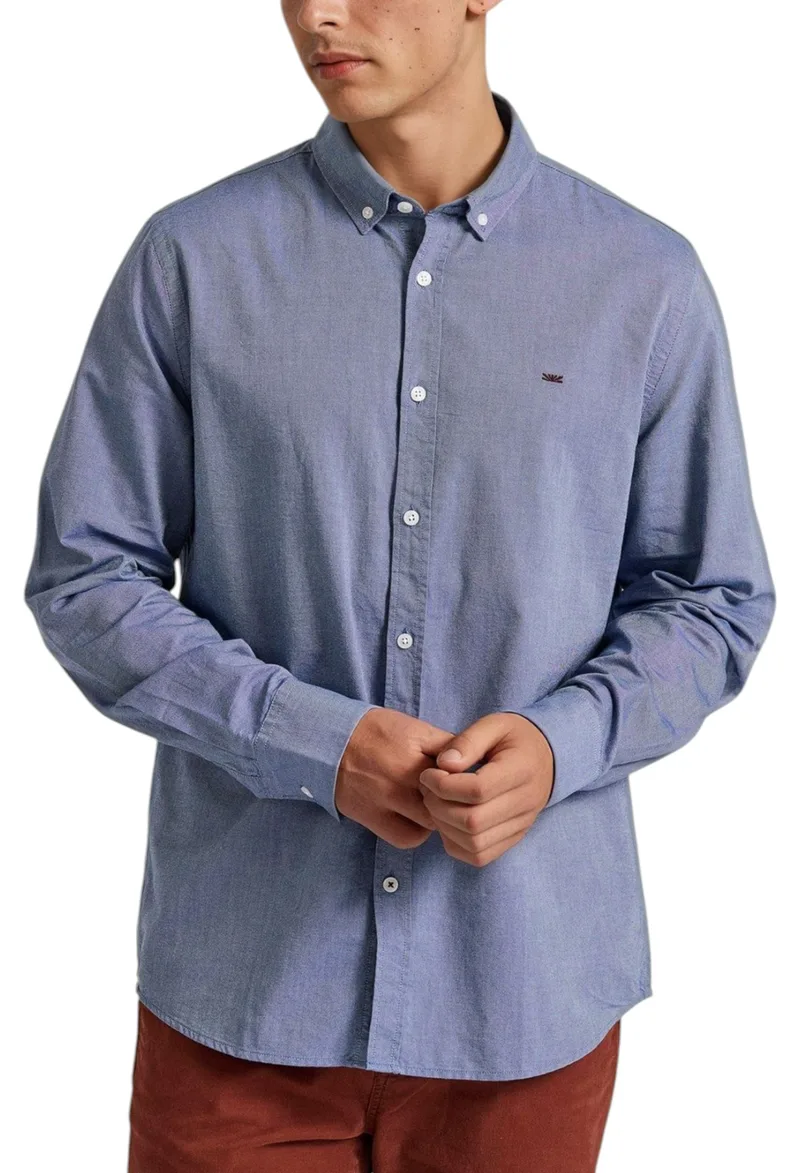 Πουκάμισο Μακρυμάνικο Funky Buddha Embroidered Logo - The Essentials FBM010-001-05-INDIGO MEL Ανδρικό