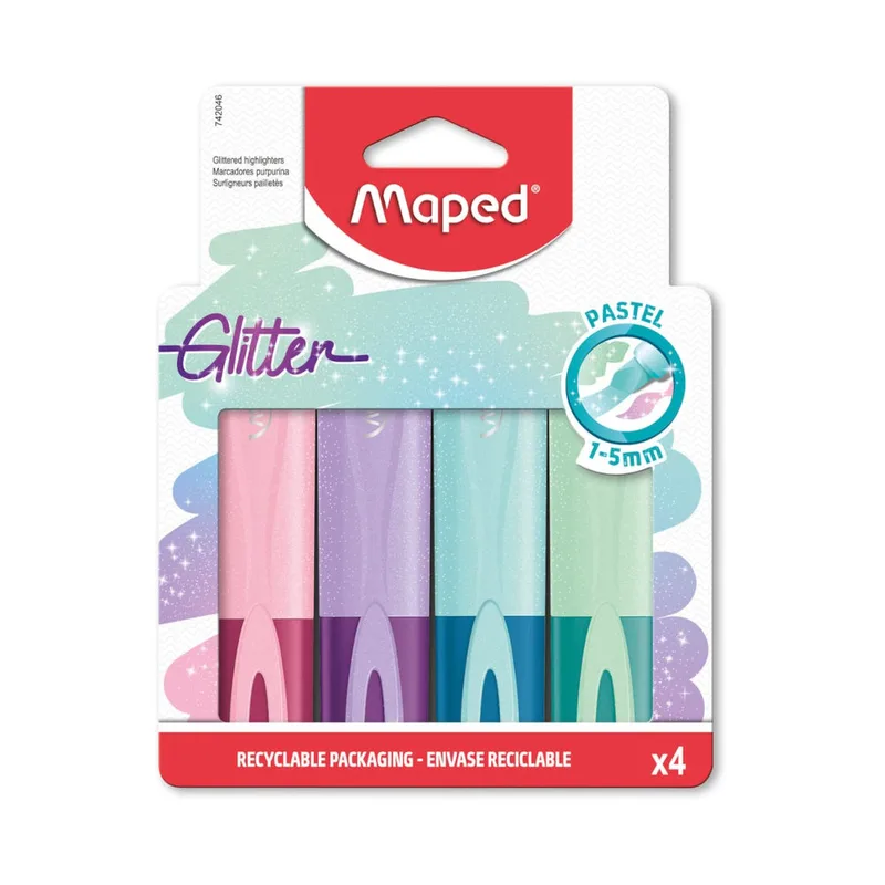 Μαρκαδόρος Υπογράμμισης Maped Fluo Pep's Pastel Glitter Σετ 4 Τεμ 742046