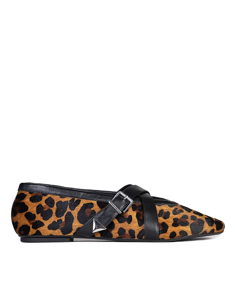 Schutz Γυναικεία Δερμάτινη Μπαλαρίνα Pony Skin με Λεοπάρ Μοτίβο