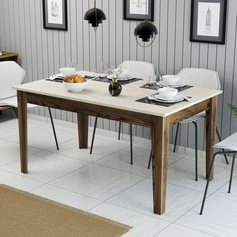 Τραπέζι Τραπεζαρίας Milan 898 - Walnut, Travertine 845Hct1411 (145x75x88 cm)