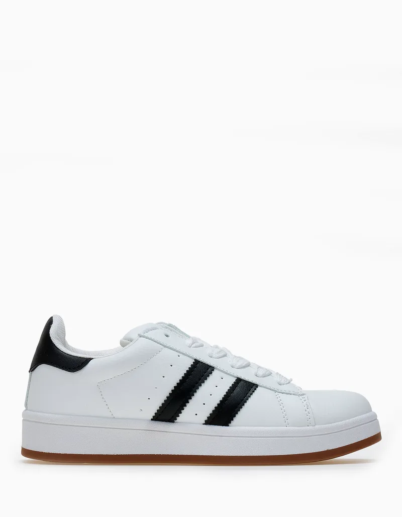 Sneakers χαμηλά με ρίγες στο πλάι - Λευκό