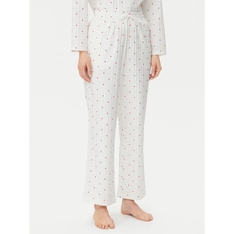 Hunkemöller Παντελόνι πιτζάμας Jacquard Hearts 301504 Λευκό Relaxed Fit