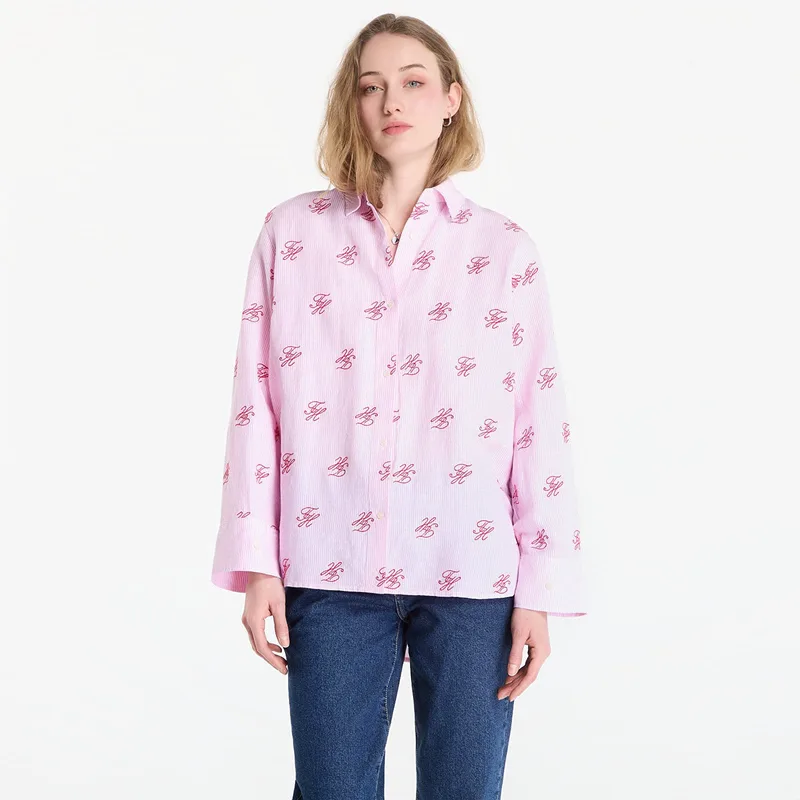 Πουκάμισο Tommy Hilfiger Swimshop Linen Easy Fit Aop Shirt Script Ithaca Rose Petal XS