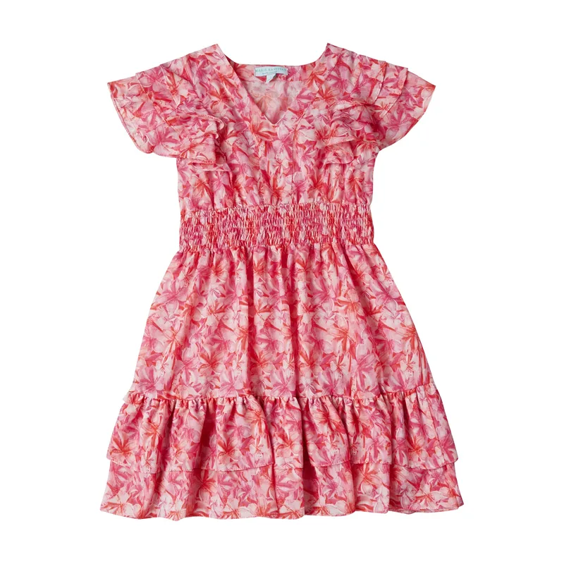 GIRL'S RUFFLED DRESS HIBISCUS