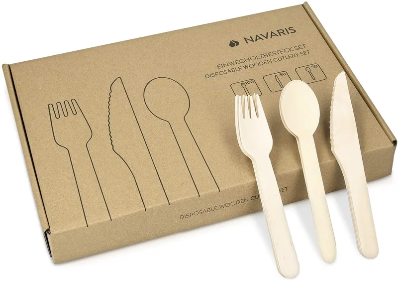 Navaris Disposable Wooden Cutlery Set - Σετ Ξύλινα Βιοδιασπώμενα Μαχαιροπίρουνα - 200 Τεμάχια (50674.200.01)