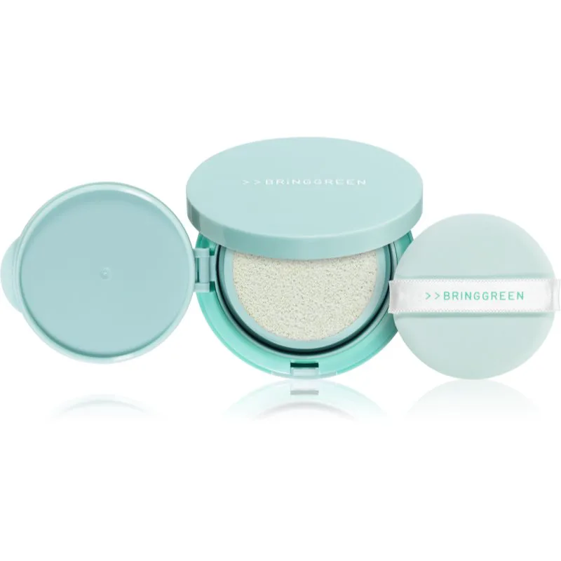 BRINGGREEN Tea Tree Cica Tone Up Sun Cushion ελαφρύ προστατευτικό υγρό με εφαρμοστή SPF 50+ 15 γρ