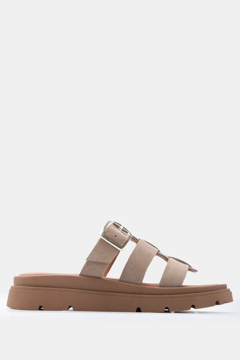 LUIGI DESIGN - Δερμάτινα Σανδάλια Flatform με Λουράκια & Τόκα - Μπεζ