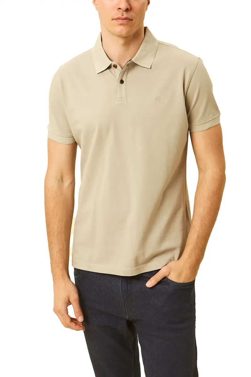 DORS POLO PIQUE JAQUARD COLLAR ΧΑΚΙ-ΜΠΕΖ