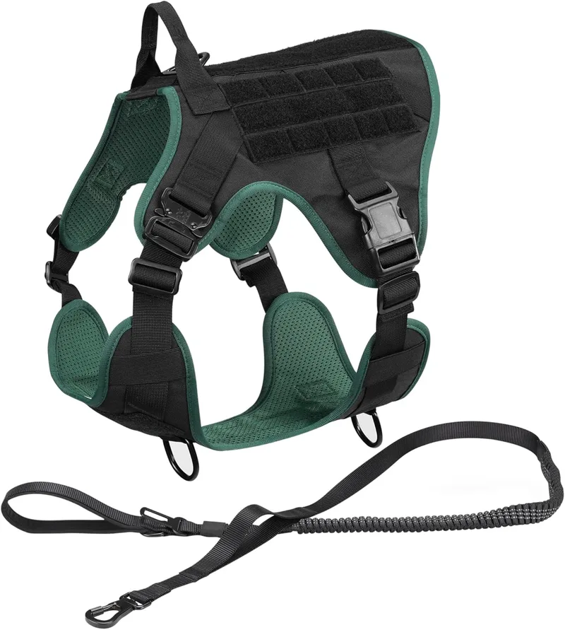 Navaris Tactical Harness and Vest Set - Σετ Λουρί / Οδηγός Σκύλου με Γιλέκο Τακτικής για Εκπαίδευση - Small - Black / Green (NAV0000272Q001C)