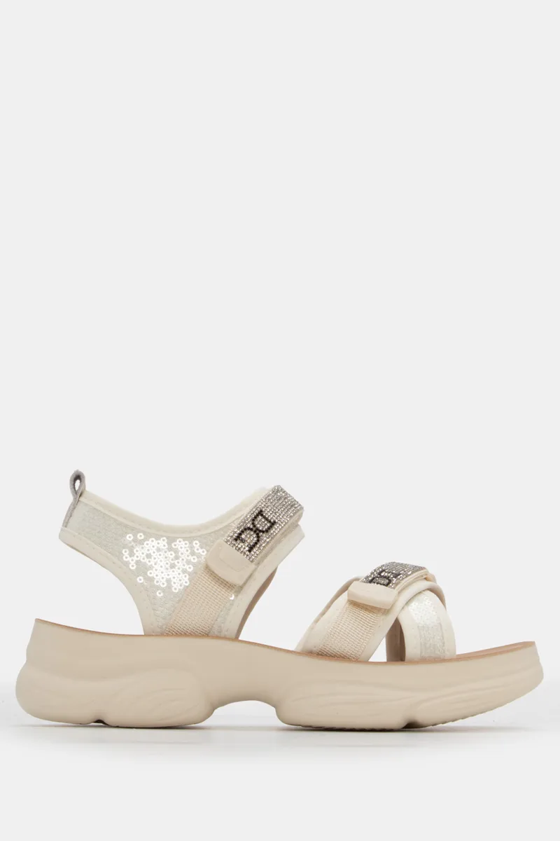 Sneakers Sandals με Λουράκια Scratch & Παγιέτα - Μπεζ