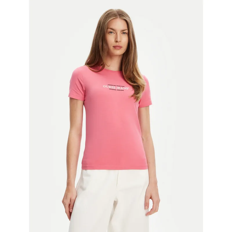 Guess Jeans T-Shirt W4YI03 J1314 Ροζ Slim Fit