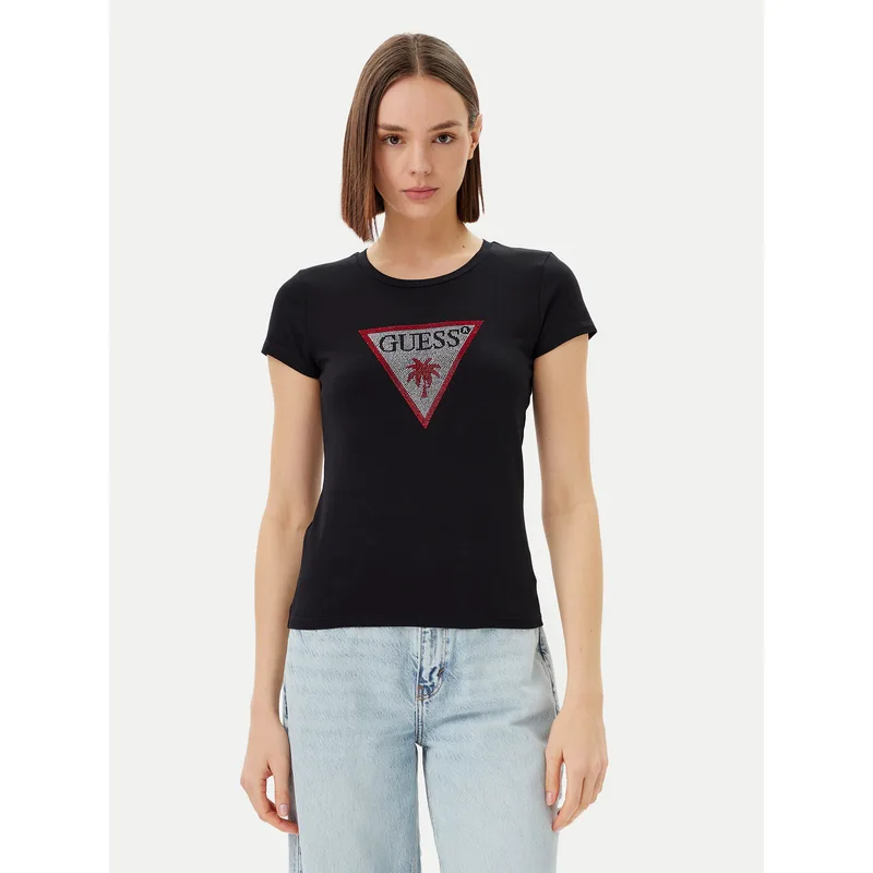 Guess T-Shirt E5GI08 J1314 Μαύρο Slim Fit