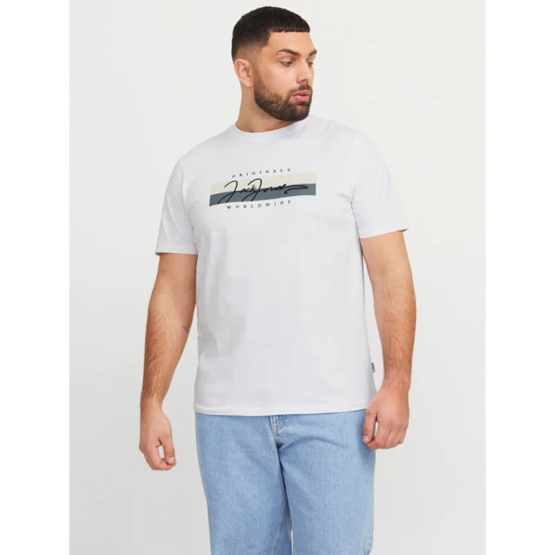 Jack & Jones "Frederiksberg Box Tee"σε Plus fit γραμμή,με μεταξοτυπία - Bright White