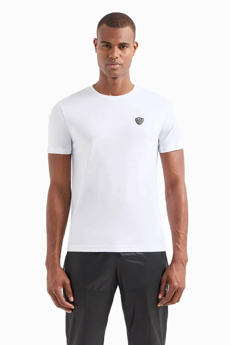 EA7 ανδρικό T-shirt με logo patch Slim Fit - 8NPT16PJRGZ Λευκό