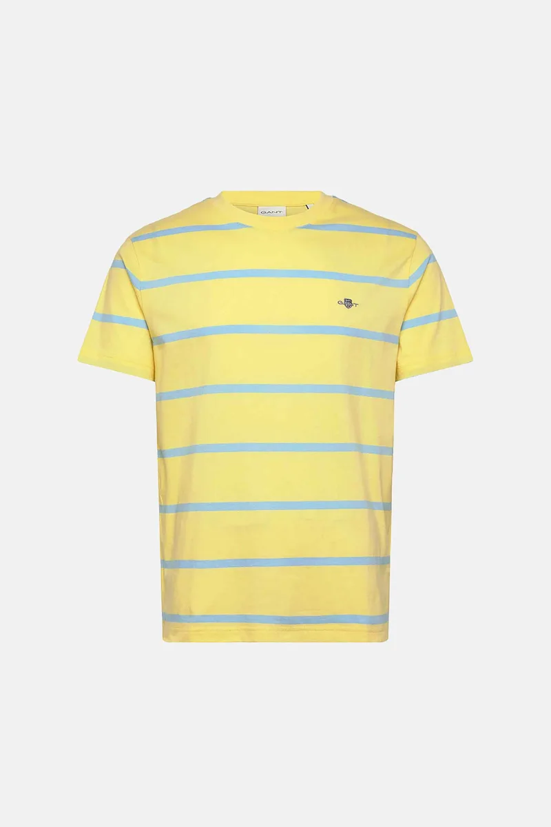 Gant ανδρικό T-shirt με ριγέ σχέδιο και κεντημένο λογότυπο Regular Fit - 2003398 Κίτρινο Ανοιχτό