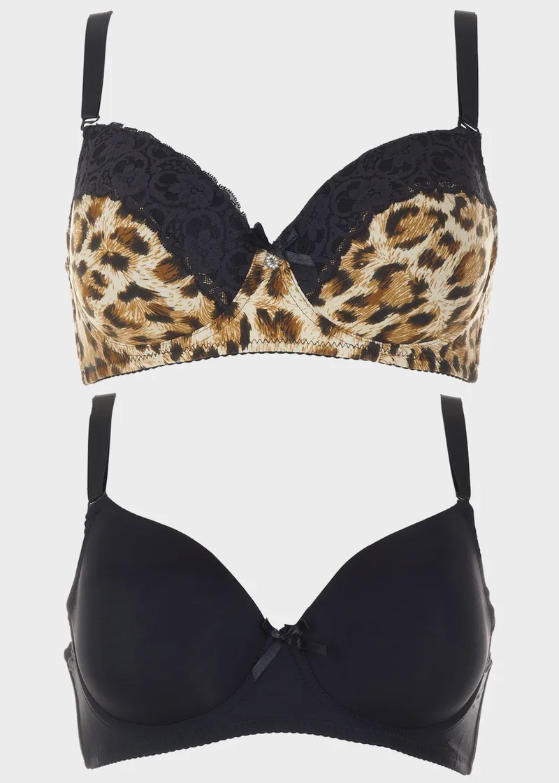 Σουτιέν γυναικείο animal print και basic.Καλύπτει D Cup. Συσκευασία 2 τεμαχίων MULTI COLOUR