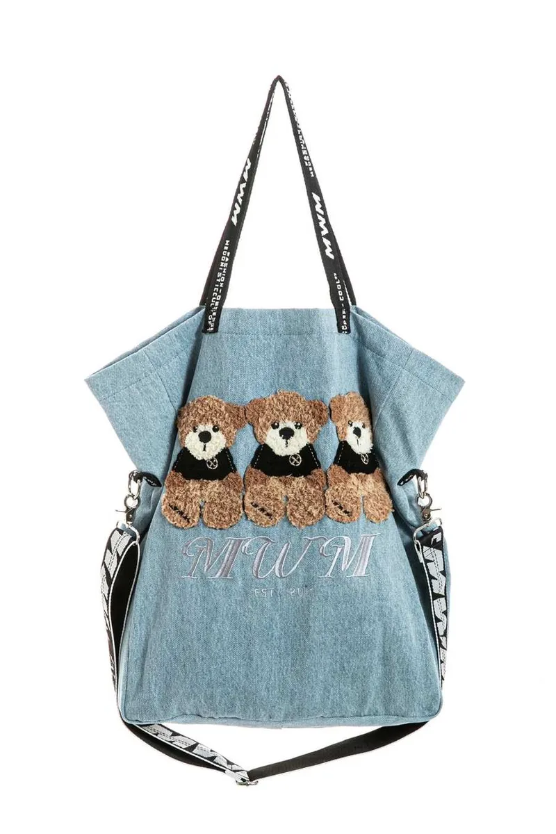 MOD WAVE MOVEMENT Denim Tote Teddy Bear - Μπλε-MW091200533-BLUE