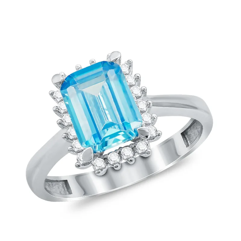 Μονόπετρο Δαχτυλίδι με Blue Topaz από Λευκό Χρυσό K14 DX114102