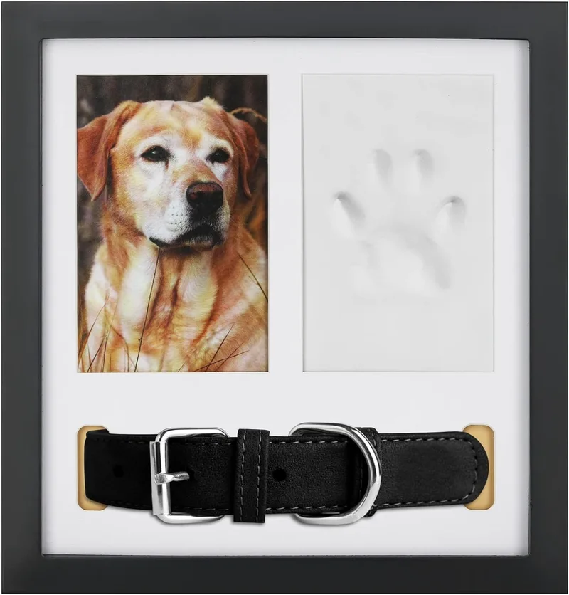 Navaris Pet Frame Kit 3 in 1 - Σετ με Κορνίζα για Φωτογραφία / Πηλός για Αποτύπωμα Ποδιών & Υποδοχή για Κολάρο - 27 x 28 x 4.5 cm - Black (60667.01)