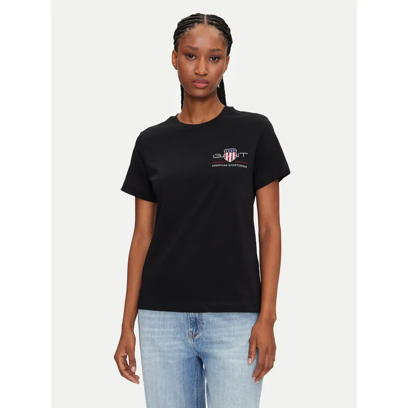 Gant T-Shirt Bisiklet Yaka 4200277 Μαύρο Regular Fit
