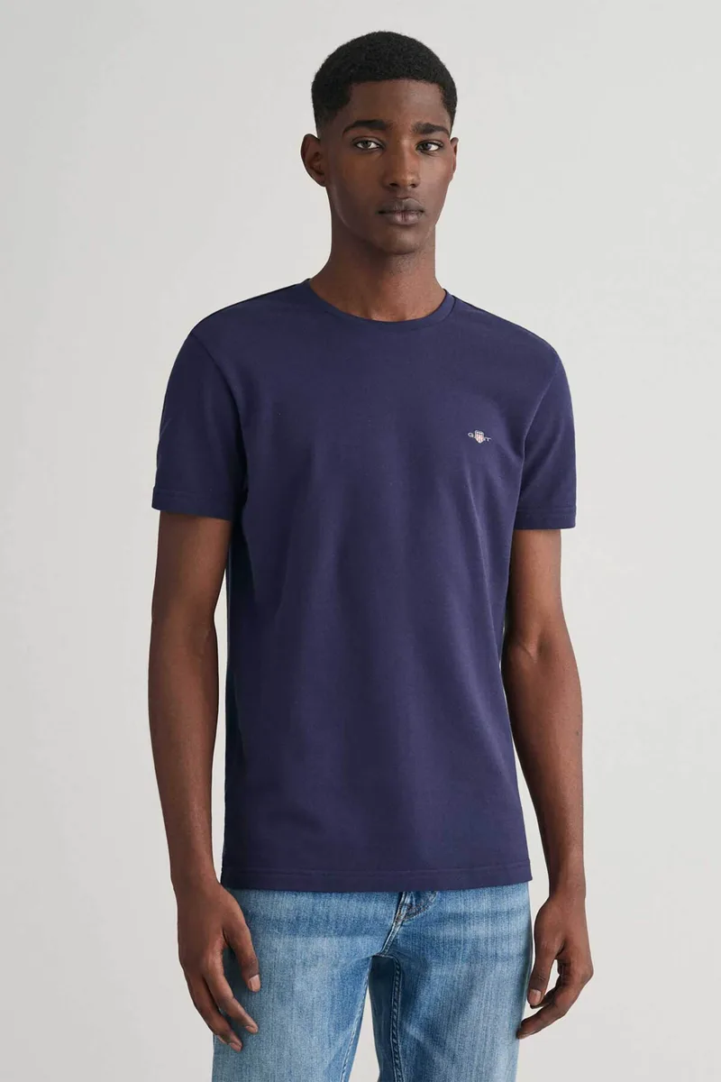 Gant ανδρικό T-shirt πικέ με κεντημένο λογότυπο Slim Fit - 2013033 Μπλε Σκούρο