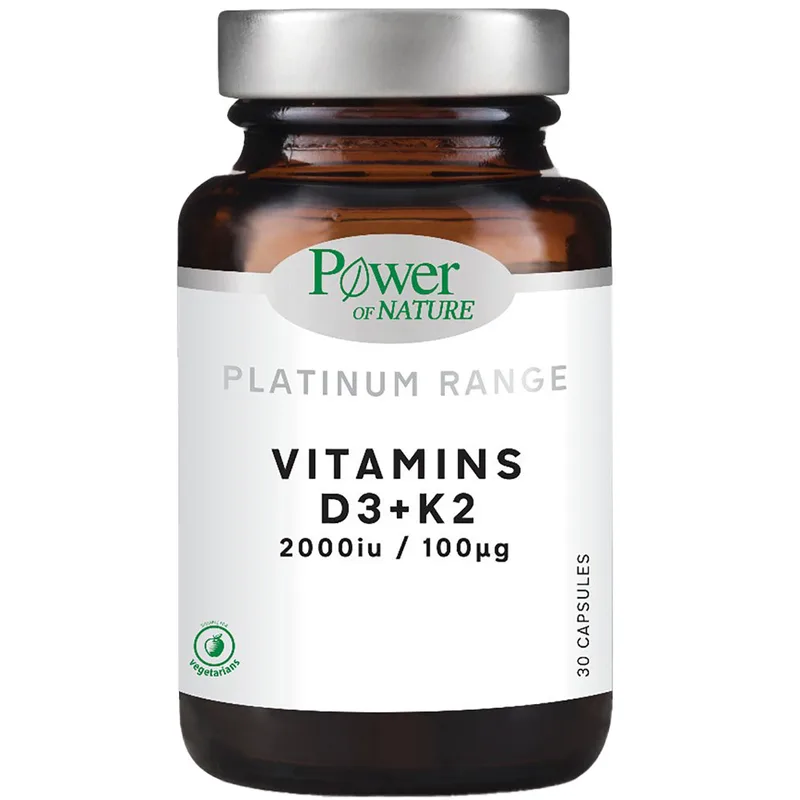 Power Health Platinum Range Vitamins D3 2000iu & K2 100μg Συμπλήρωμα Διατροφής για τη Φυσιολογική Κατάσταση των Οστών 30veg.caps