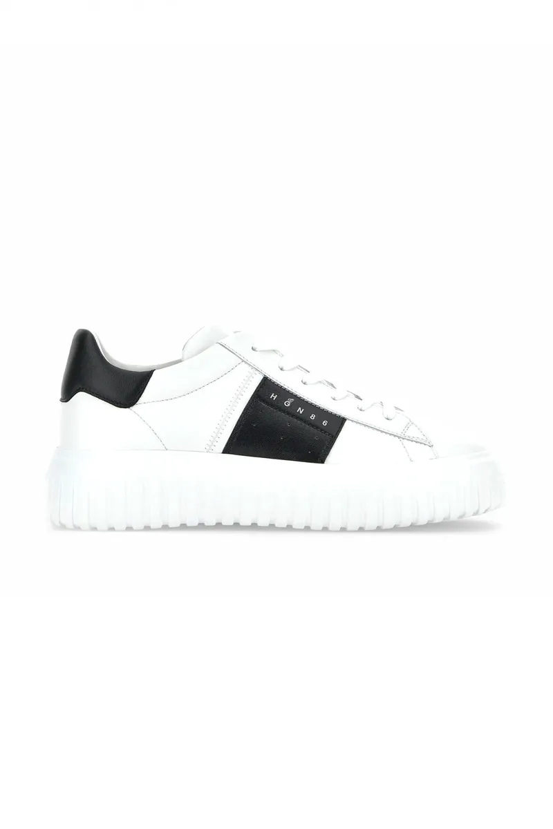 HOGAN ΠΑΠΟΥΤΣΙΑ SNEAKERS H-STRIPES ALLACCIATO BANDA ΔΕΡΜΑ ΛΕΥΚΟ-ΜΑΥΡΟ