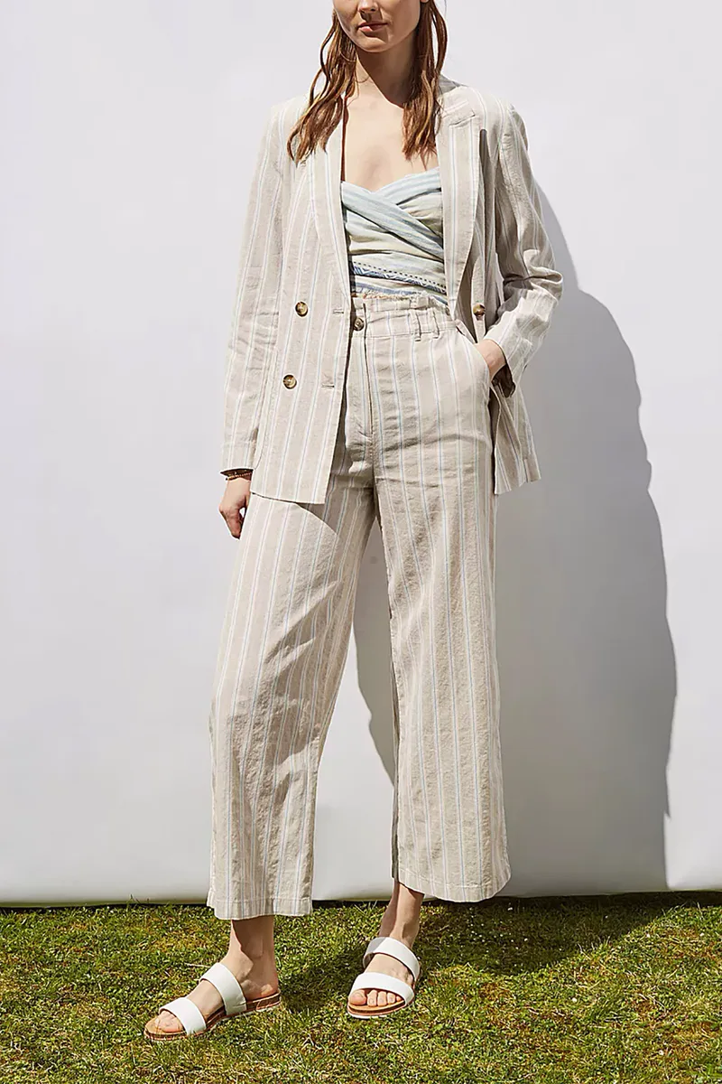Esprit γυναικείο blazer με σταυρωτό κούμπωμα και ριγέ σχέδιο - 051EE1G304 Μπεζ