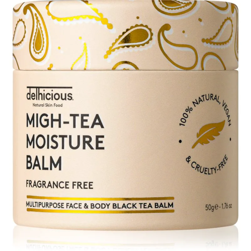 delhicious MIGH-TEA MOISTURE BALM πολυλειτουργικό βάλσαμο για πολύ ξηρή και ευαίσθητη επιδερμίδα χωρίς άρωμα 50 γρ