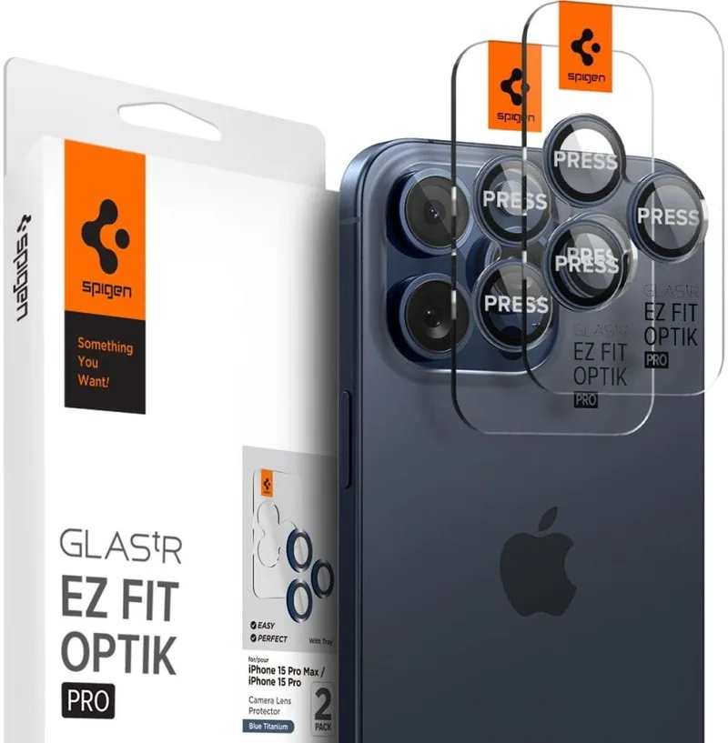 Spigen GLAS.tR EZ Fit OPTIK Pro Camera Lens Protector - Αντιχαρακτικό Προστατευτικό Γυαλί για Φακό Κάμερας Apple iPhone 17 Pro / 17 Pro Max / 16 Pro / 16 Pro Max / 15 Pro / 15 Pro Max / 14 Pro / 14 Pro Max - 2 Τεμάχια - Blue Titanium (AGL07164)