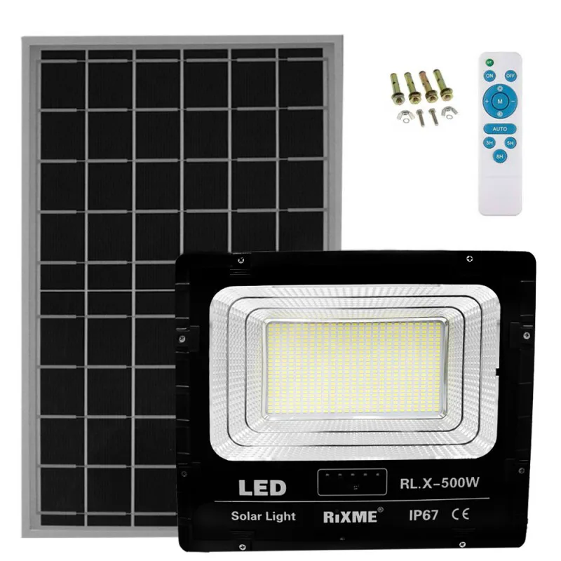 Led Αδιάβροχος Ηλιακός Προβολέας 500W 46000LM με Πάνελ και Τηλεχειριστήριο Rixme RL.X-500W