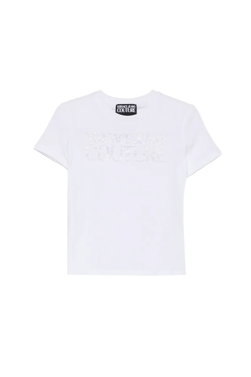 Versace Jeans Couture γυναικείο T-shirt με logo print και στρας - 80HAHT09CJ03T Λευκό
