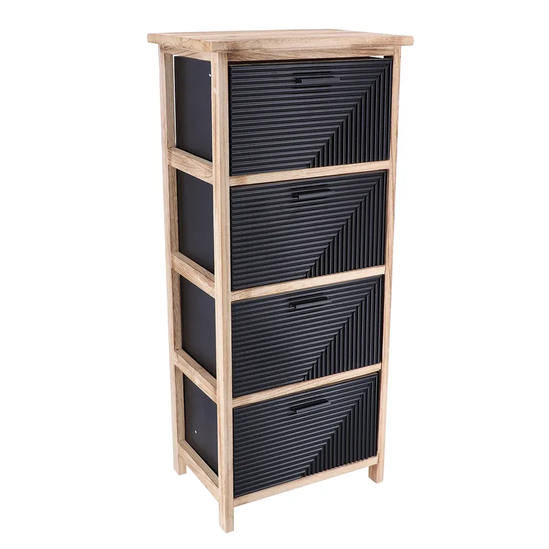 Συρταριέρα MDF Με 4 Συρτάρια 37,5x27,5x86εκ. Natural-Μαύρη Με Σχέδιο MRShome 1306000 (Υλικό: Mdf, Χρώμα: Μαύρο) - sealskin - sl-DS-1306000