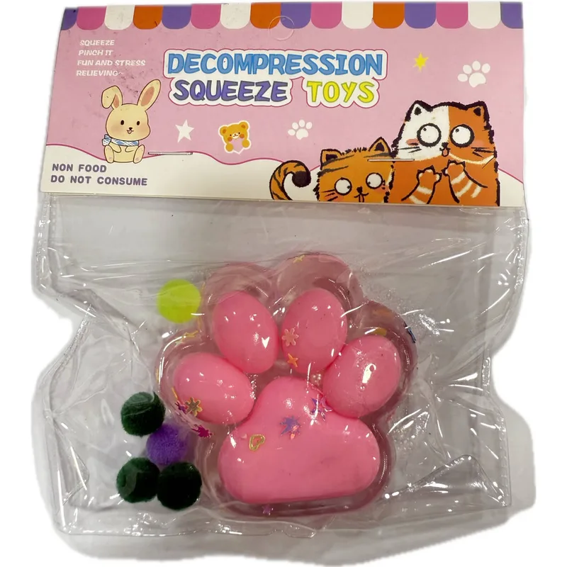 Antistress Pinch Family Squishy Πατούσα Διάφανη με Pon Pon & Φως 7x6cm Ροζ