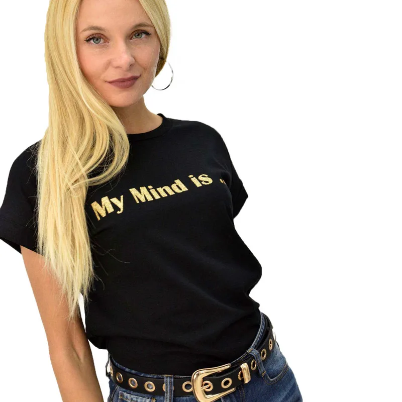 T-shirt με τύπωμα my mind is... Μαύρο 8086