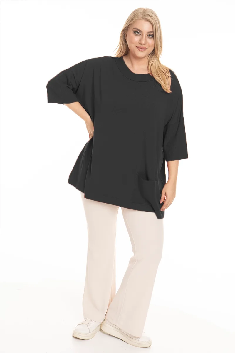 Μπλούζα πλεκτή oversized με τσέπη σε χρώμα μαύρο