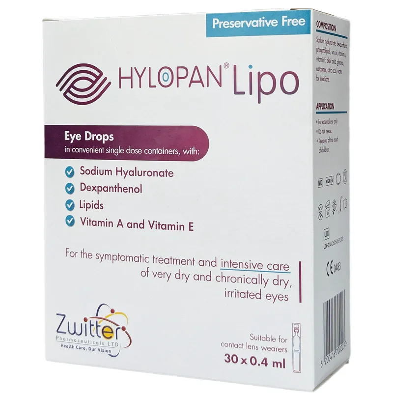 Zwitter Hylopan Lipo Eye Drops Οφθαλμικές Σταγόνες σε Μονοδόσεις για την Συμπτωματική Θεραπεία & Εντατική Φροντίδα των Πολύ Ξηρών & Χρονίως Ερεθισμένων Οφθαλμών 30 x 0.4ml