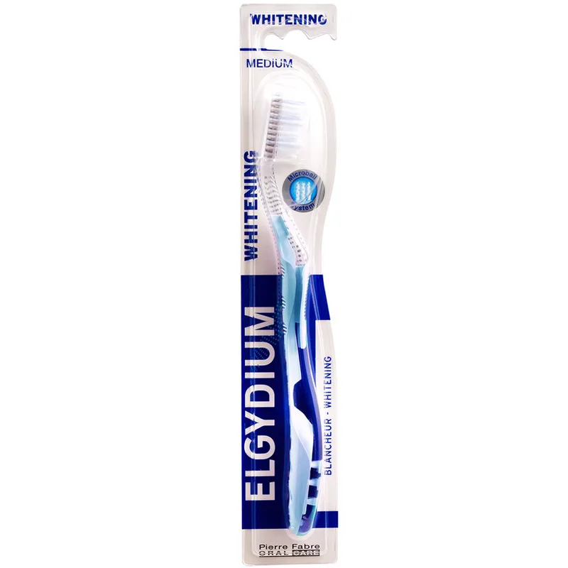 Elgydium Whitening Medium Toothbrush Μέτρια Οδοντόβουρτσα για πιο Λευκά Δόντια 1 Τεμάχιο - Γαλάζιο