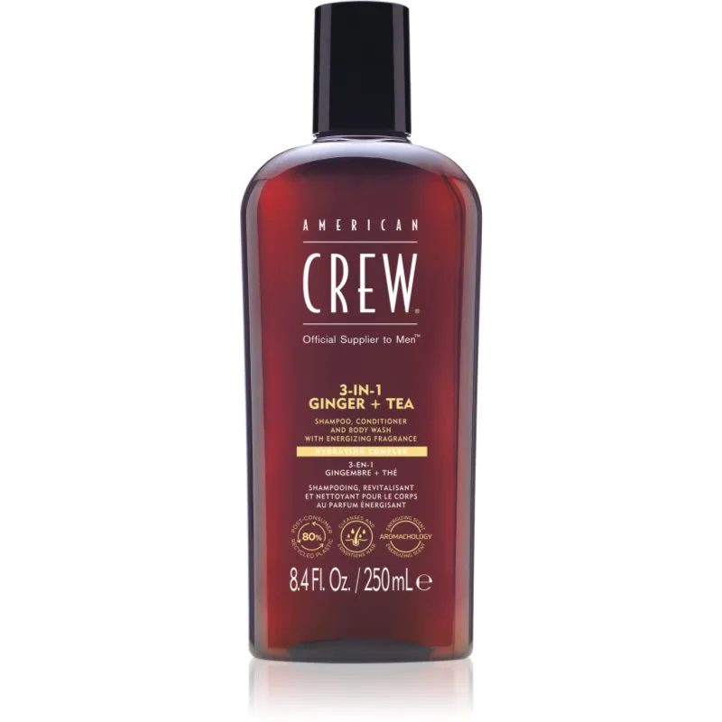 American Crew 3 in 1 Ginger + Tea 3 σε 1 σαμπουάν, μαλακτικό και τζελ για ντους για άντρες 250 ml