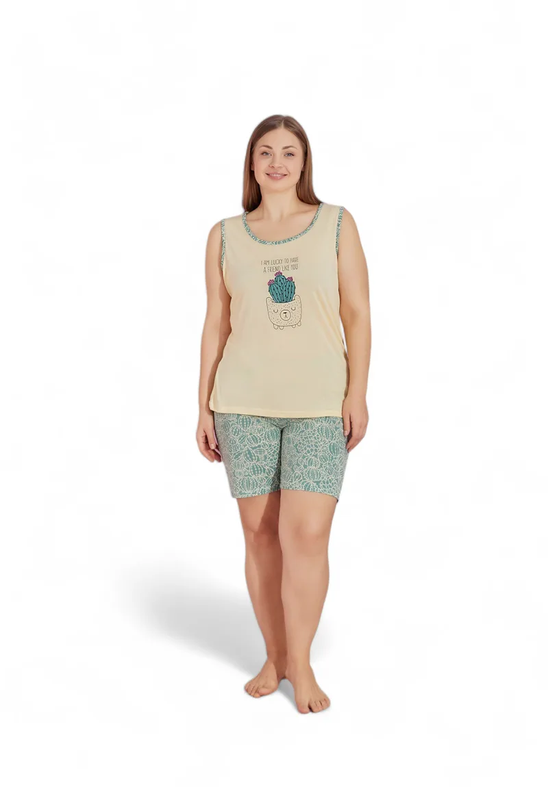 Πιτζάμα γυναικεία με σορτσάκι Plus Size PijaMood Cactus Yellow PJMD30754-Κίτρινο